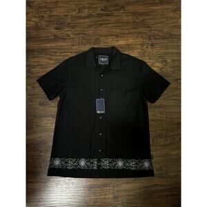 VSTR Men’s Button Down Black Shirt Cotton Short Sleeve Sz:L
